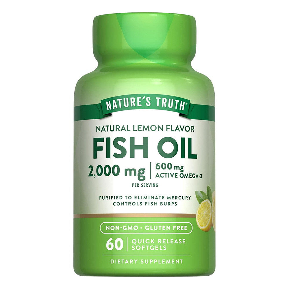 Natures Truth Fish Oil 1000 mg Dietary Supplement Softgels, Lemon flavor, 60 Ea